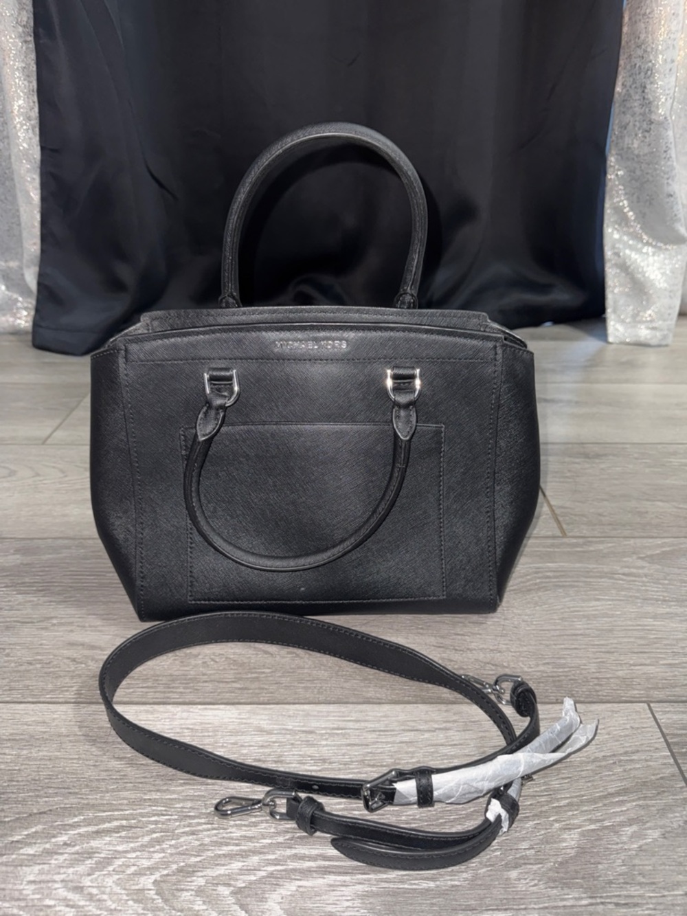 Michael Kors Black Saffiano Leather Satchel with Detachable Strap